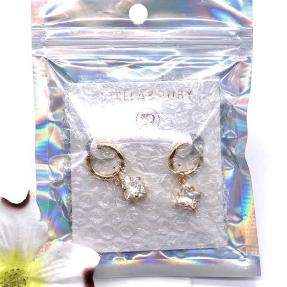 Stella & Ruby Clear Crystal Huggie Earrings - Picture 2 of 2